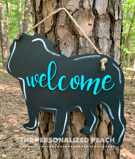 Welcome Bulldog Door Hanger-Red