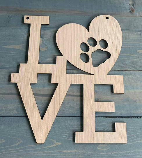 DIY/Paw Print/ Love Word Art/ Front Door Hanger/ Laser Cut/ Blank for Paint Parties